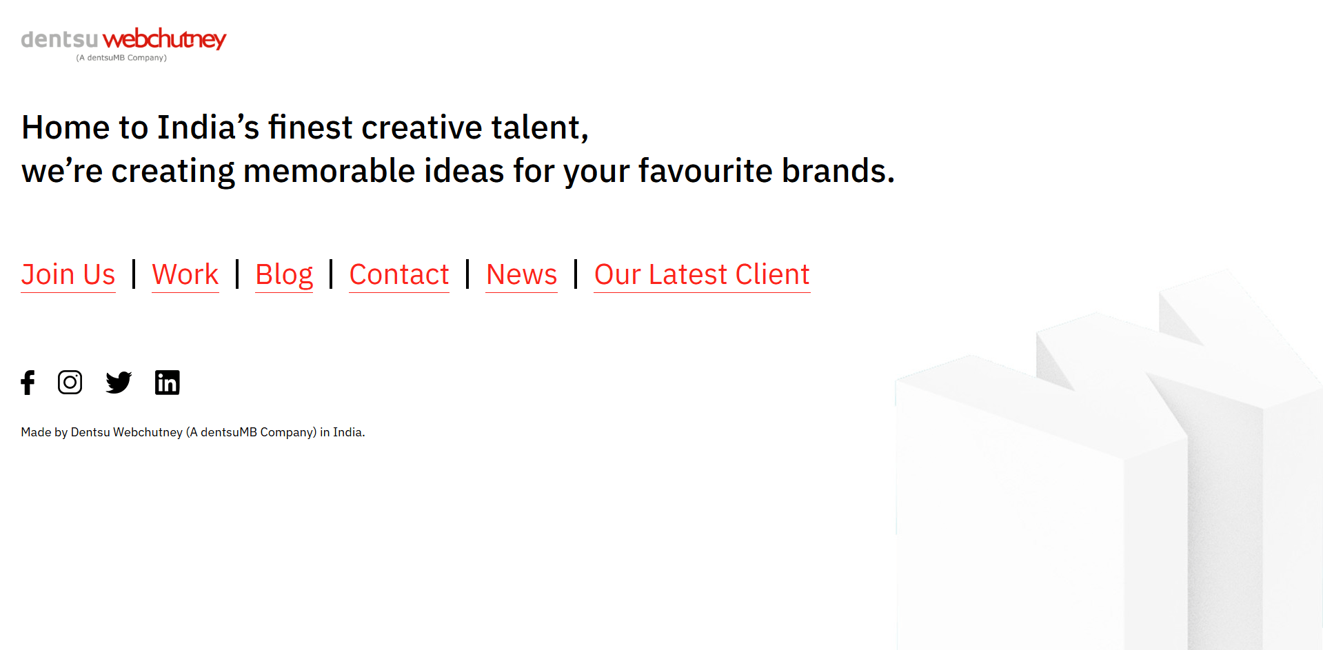 Homepage of Dentsu Webchutney, one of the Top 10 Digital Marketing Agencies in India, highlighting their creative talent and branding services for top Indian and global brands.